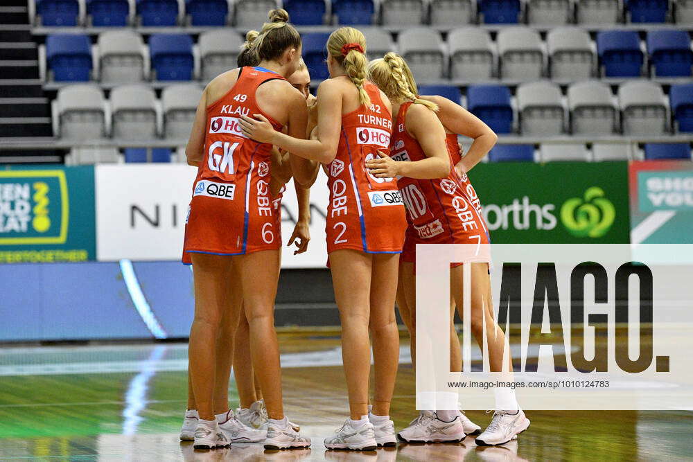 Netball Team Girls Cup Swifts Players In A Huddle Before The Match