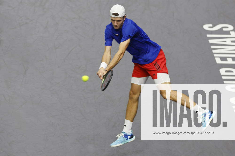 Czech Tennis Players Jakub Mensik Pictured Adam Pavlasek In Action