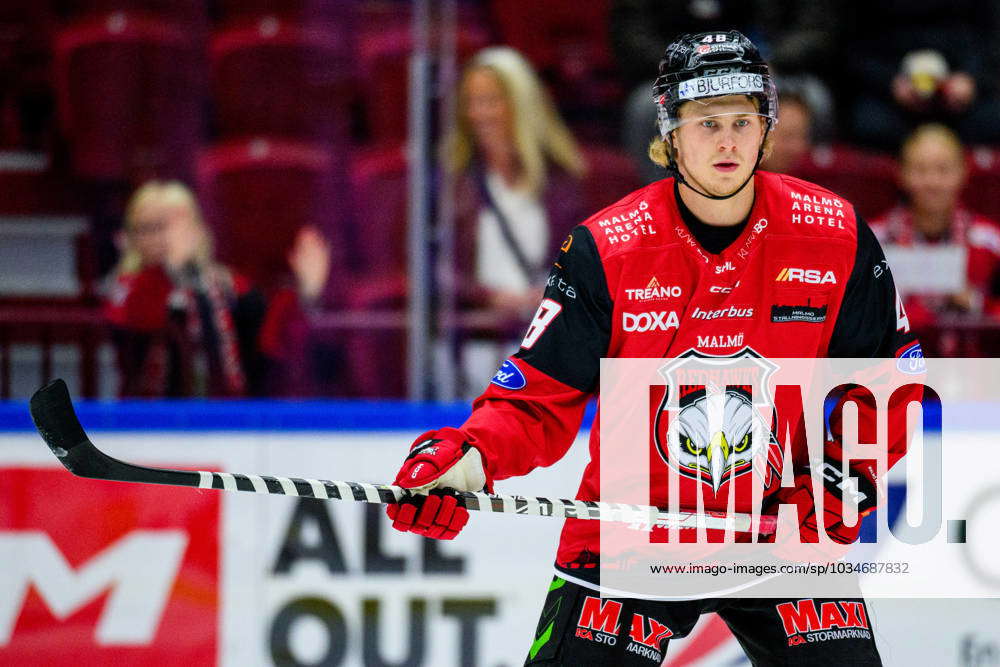 230923 Malmö Redhawks Lauri Pajuniemi during the SHL ice hockey match