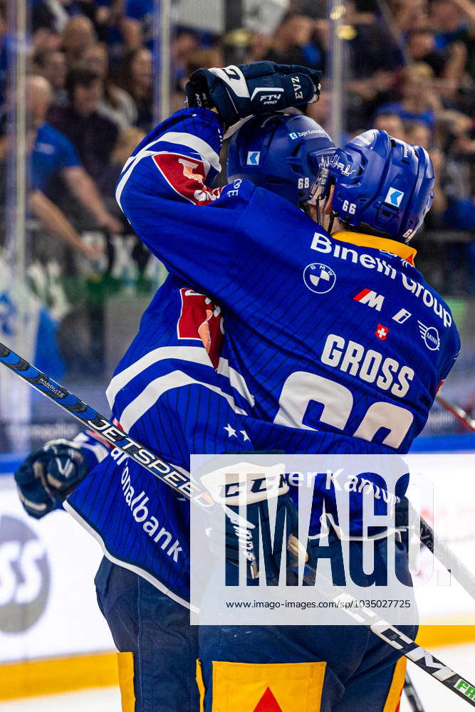 Nico Gross Ev Zug Cheers With Goal Scorer Fabrice Herzog Ev Zug