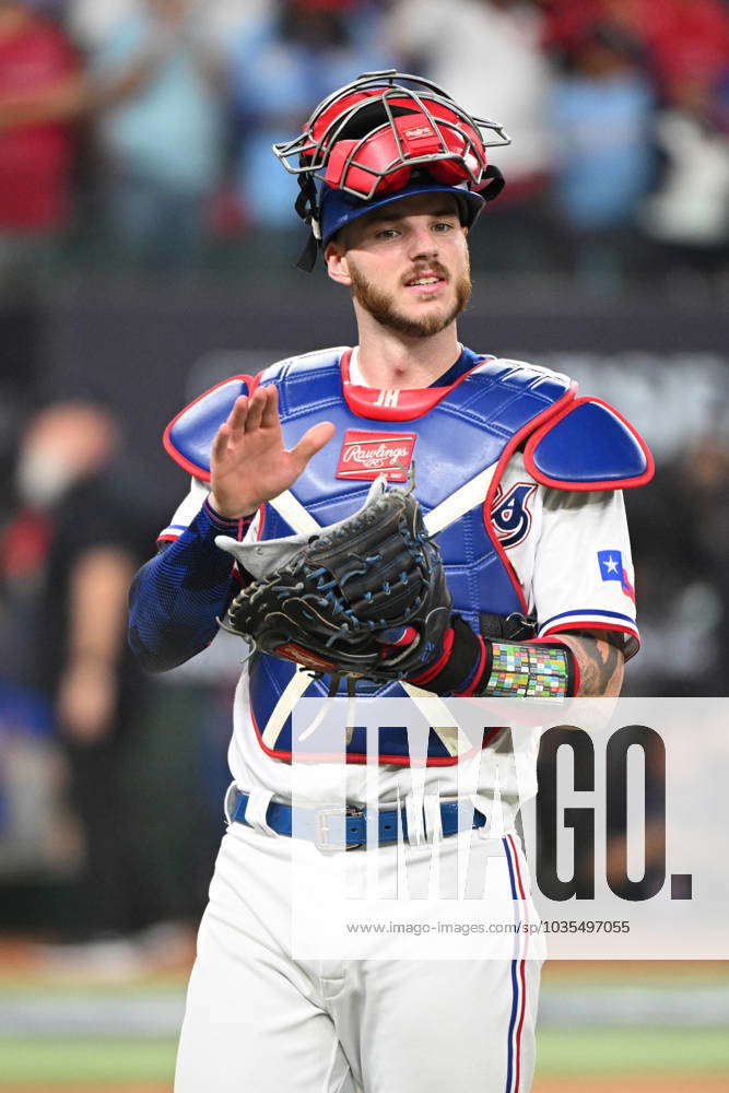 Texas Rangers Catcher Jonah Heim Celebrates The Rangers Win Over