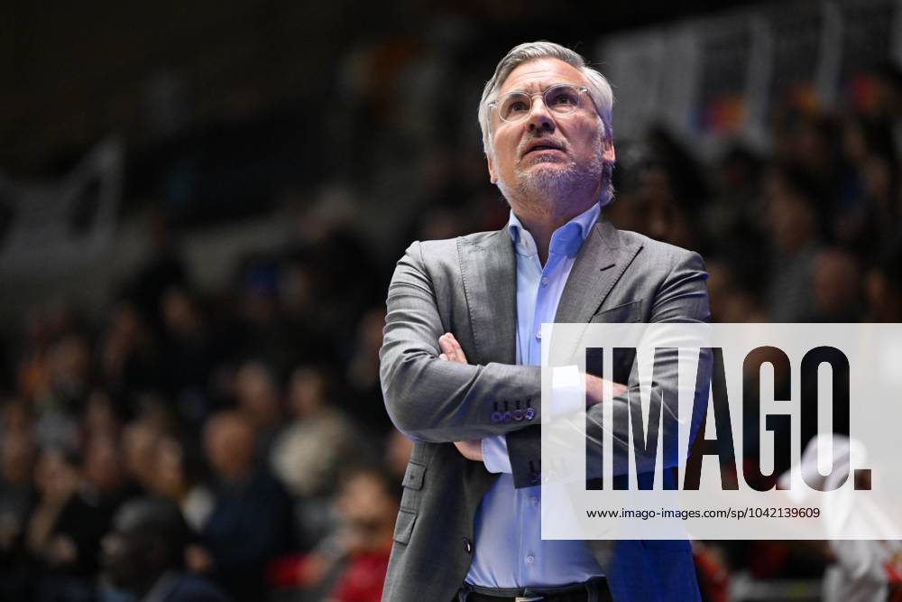 Brussels Head Coach Serge Crevecoeur Reacts During A Basketball Match