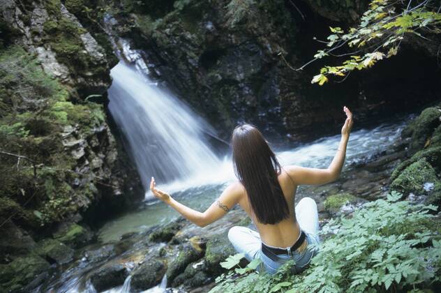 Nude Woman Meditating On Rock By Water Rm Pete Saloutos