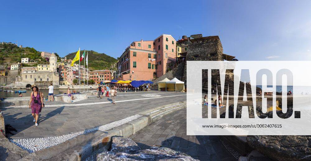 Italy Liguria Cinque Terre People At Te Harbour Of Fishing Village