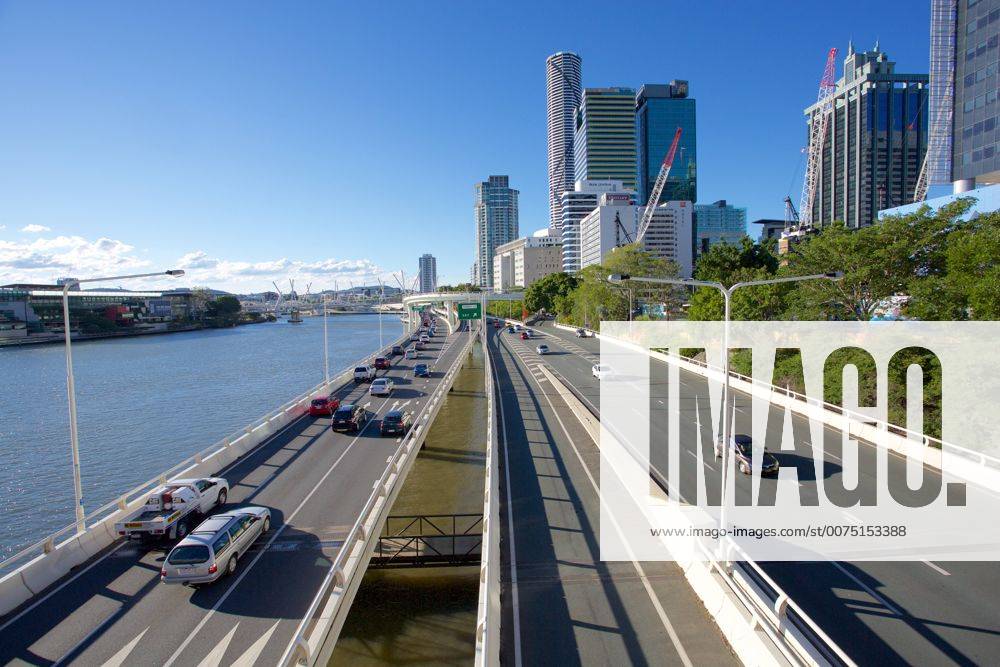 City Skyline And Pacific Motorway From Victoria Bridge Brisbane