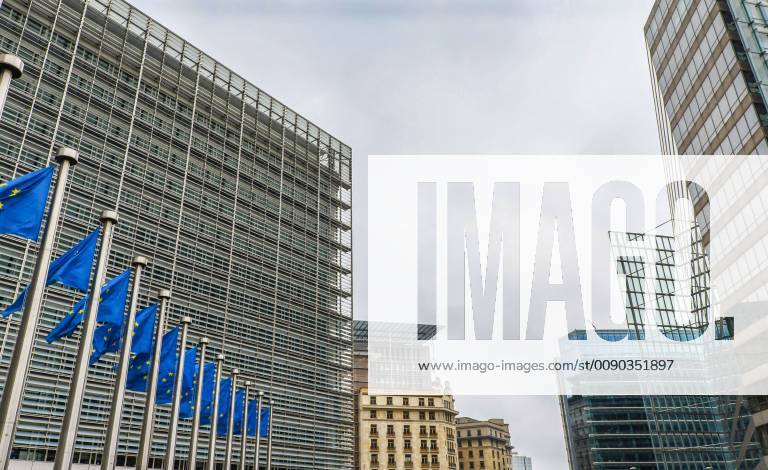 European Flags Blow In Front Of The Eu Commission Berlaymont Building