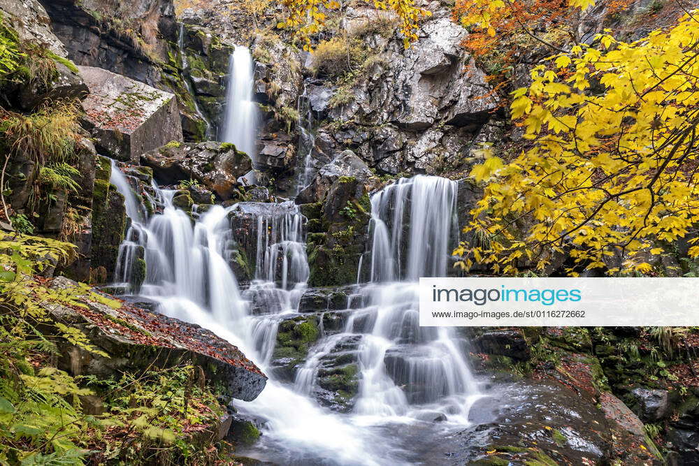 Long Exposure At Dardagna Waterfalls In Autumn Parco Regionale Del