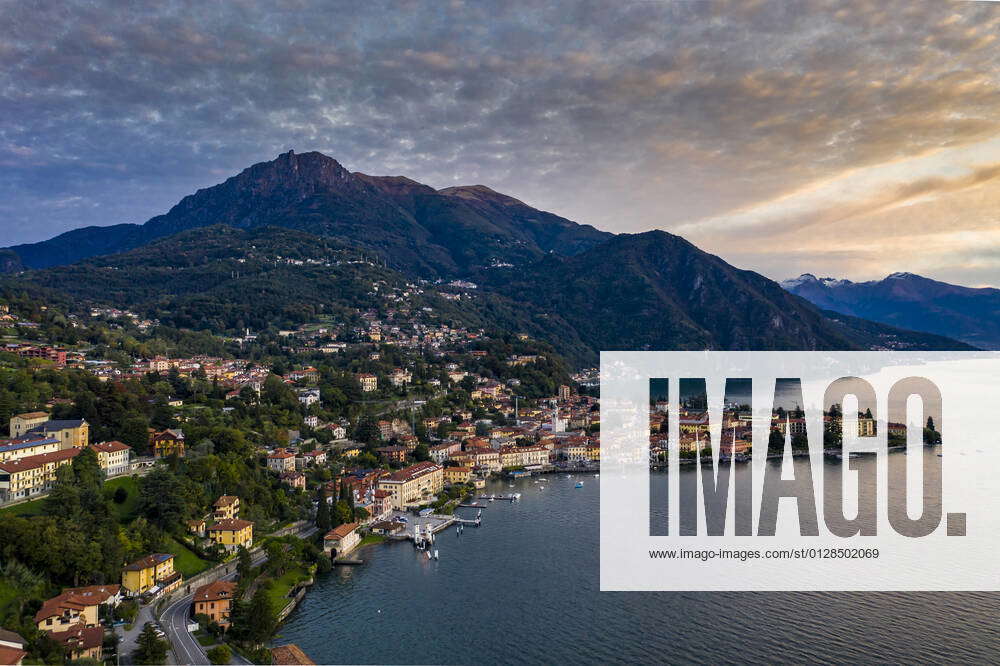 Italy Province Of Como Menaggio Helicopter View Of Town On Shore Of