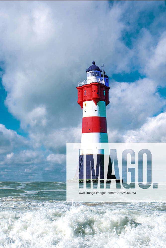 Der Leuchtturm Roter Sand Himmel Cumulus Wolken Blauer Himmel