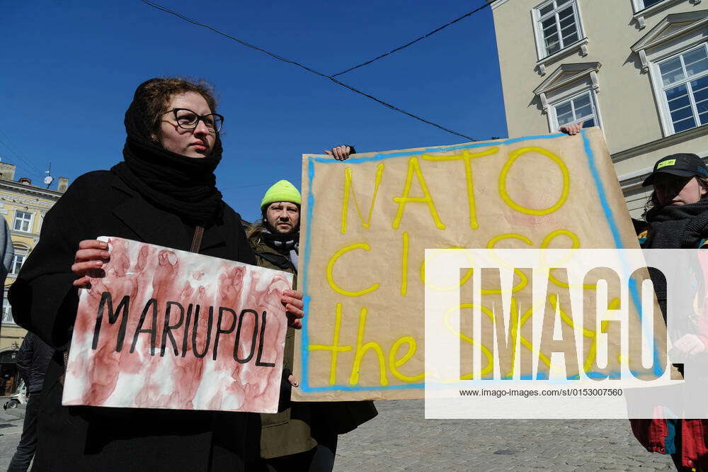 March Lviv Ukraine Protesters Hold Placards Expressing