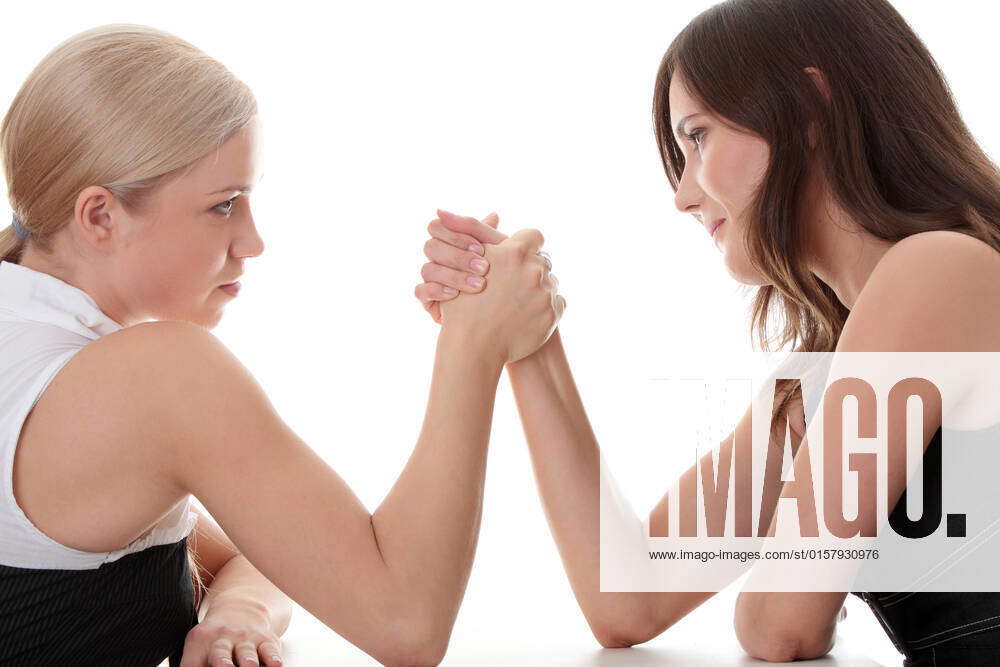 Two Women Hands Fight Isolated On White Background Model Released