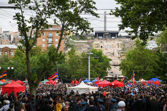 YEREVAN ARMENIA MAY 4 2022 Protesters Take Part In A Rally Calling