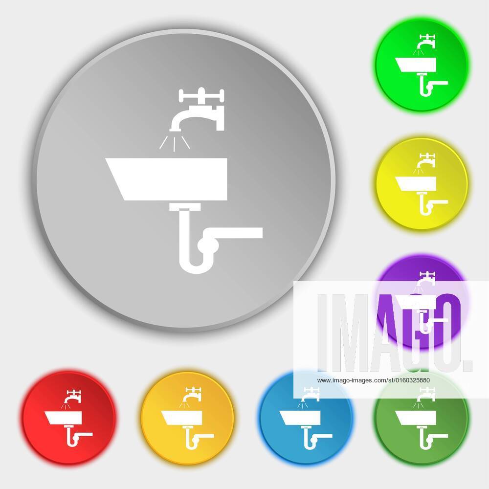 Washbasin Icon Sign Symbols On Eight Flat Buttons Illustration