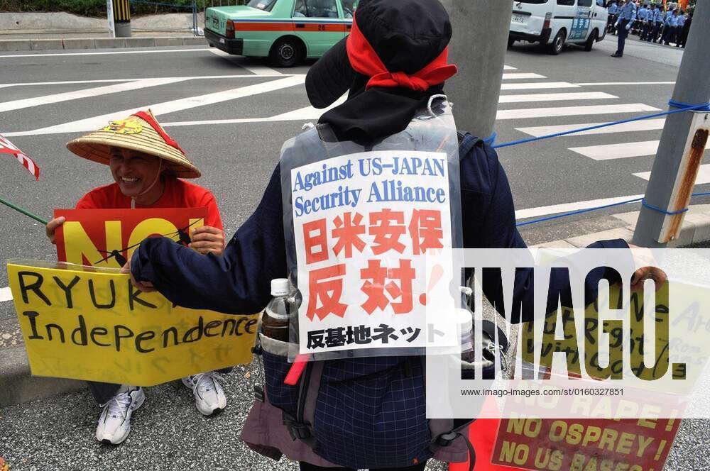 Okinawa Japan People Protesting Against The American Military Bases