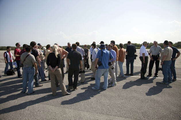 Cape Canaveral Fla Media Representatives Participate In A Post