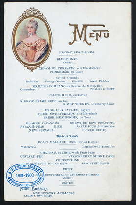 MENU Held By EASTMAN HOTEL At HOT SPRINGS AR HOTEL Buttolph Frank