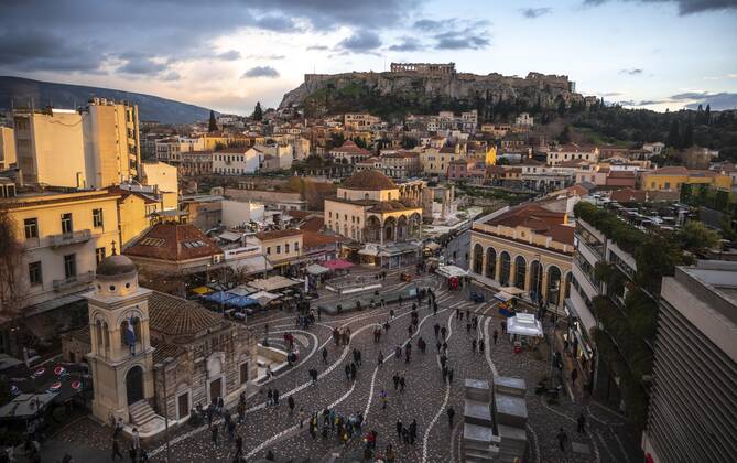 Outlook Via The Old Town From Athens With Church Panagia Pantanassa