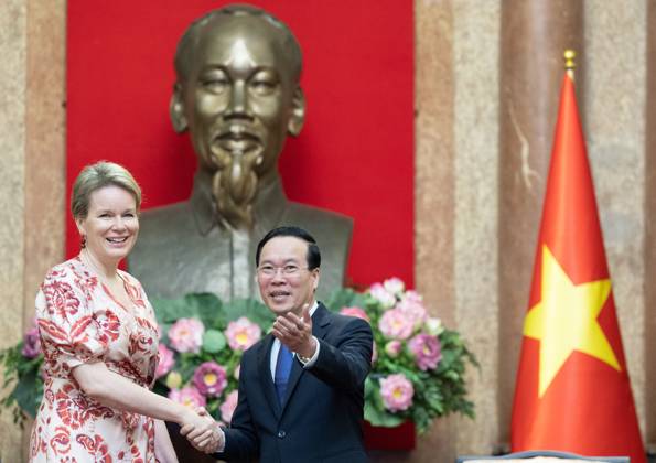 Queen Mathilde Of Belgium And Vietnam President Vo Van Thuong Pictured