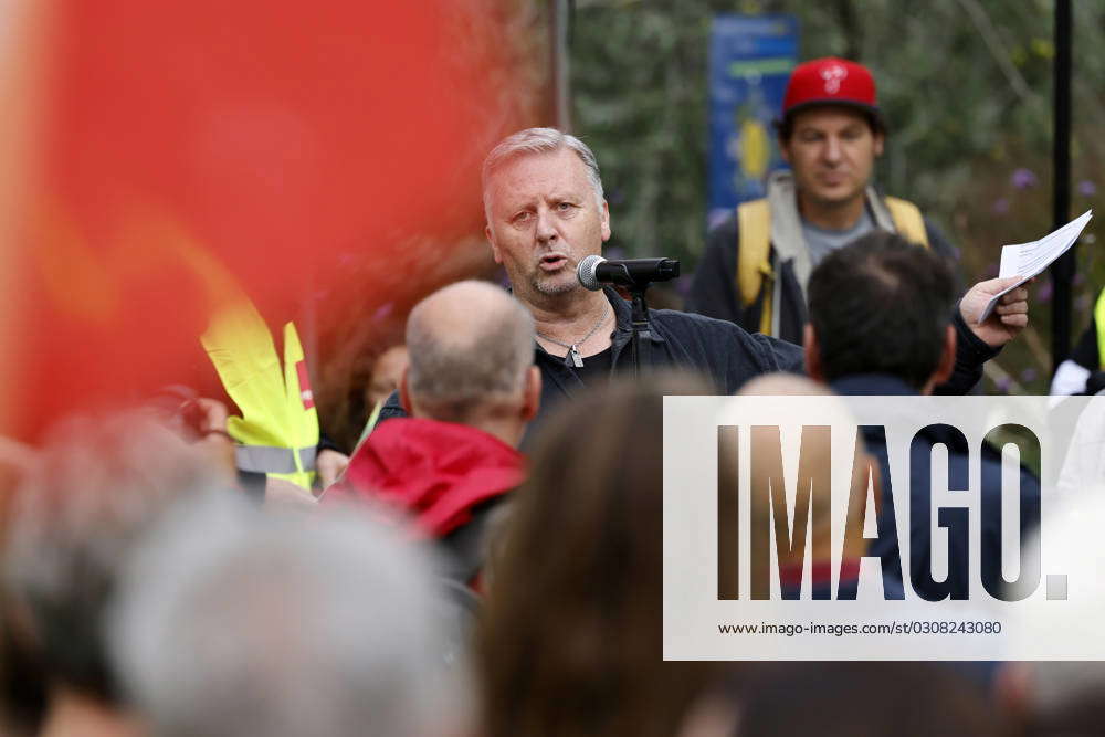 Works Council Member Harald Hartung Speaks At Protests In Front Of The