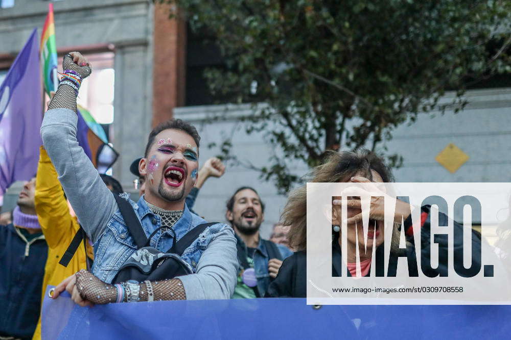 October Madrid Spain Protesters Chant Slogans And Make