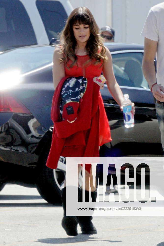 Exclusive Lea Michele Wears A Red Dress On The Set Of Glee