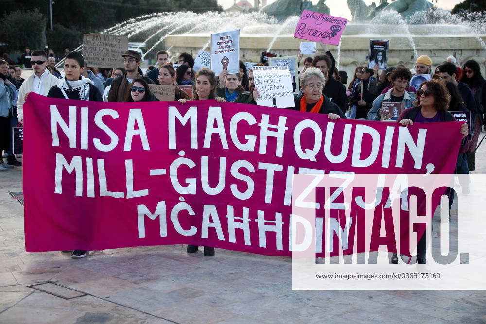 November Valletta Malta Protesters Hold A Banner And