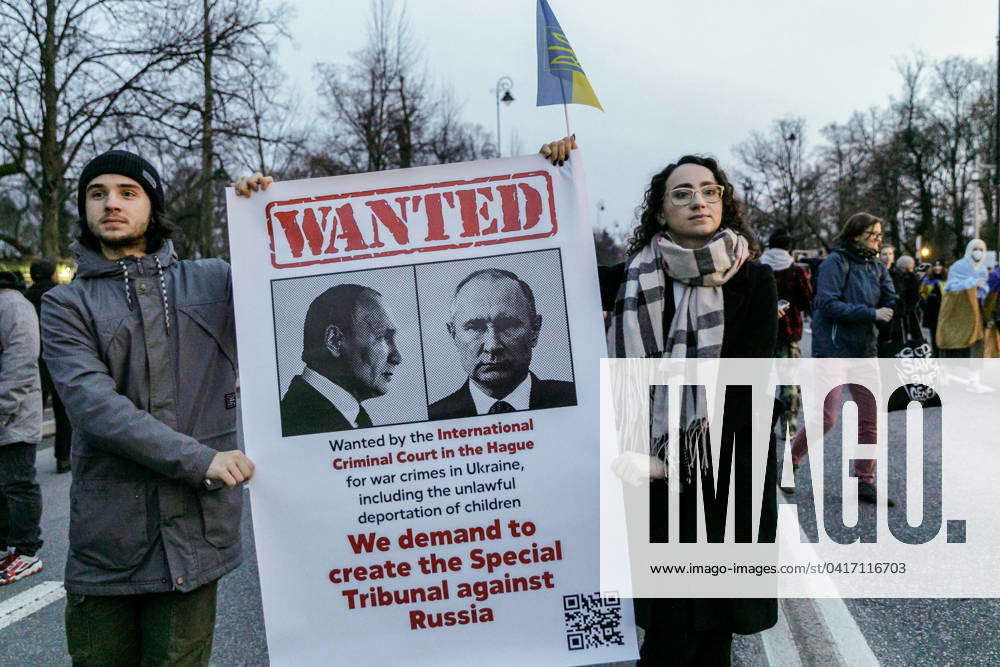 February 24 2024 Warsaw Poland Women Hold A Sign With Portraits Of