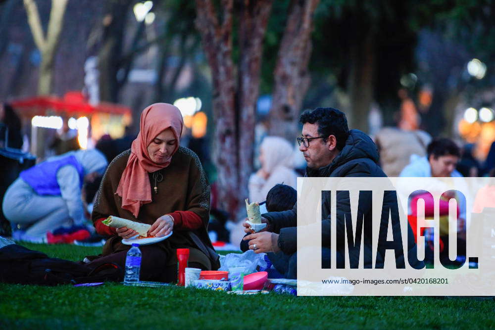 March 11 2024 Istanbul Turkey Muslims Break Their Fast As Dusk