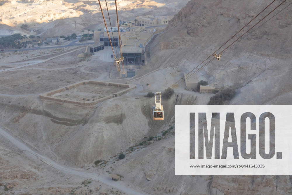 Aerial View Of Masada Fortress Cablecar In Holy Land Israel Masada Isr