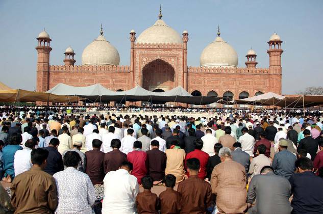 LAHORE PAKISTAN APR 12 Faithful Muslims Are Offering Eid Prayer On