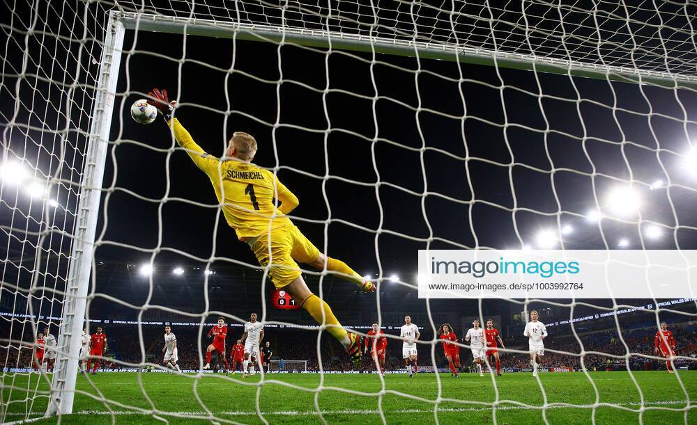 Mandatory Credit: Photo by Kieran McManus BPI Shutterstock (9982413bv) Kasper Schmeichel of Denmark dives to save a free kick from Gareth Bale of Wales Wales v Denmark ,UEFA Nations League, League B, Group 4, Football, Cardiff City Stadium, Cardiff, UK - 16 Nov 2018 Wales v Denmark ,UEFA Nations League, League B, Group 4, Football, Cardiff City Stadium, Cardiff, UK - 16 Nov 2018
