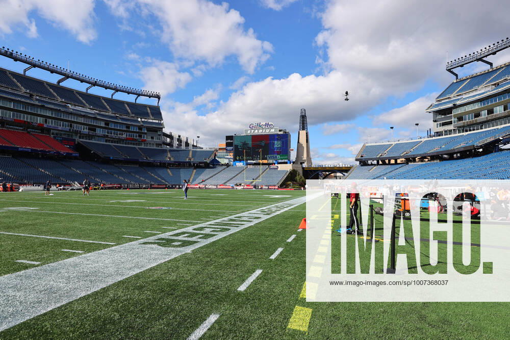 FOXBOROUGH, MA - OCTOBER 17: A general view of Gillette Stadium prior to the National Football League game between the New England Patriots and the Dallas Cowboys on October 17, 2021 at Gillette Stadium in Foxborough, MA. (Photo by Rich Graessle Icon Sportswire) NFL, American Football Herren, USA OCT 17 Cowboys at Patriots Icon2110156067