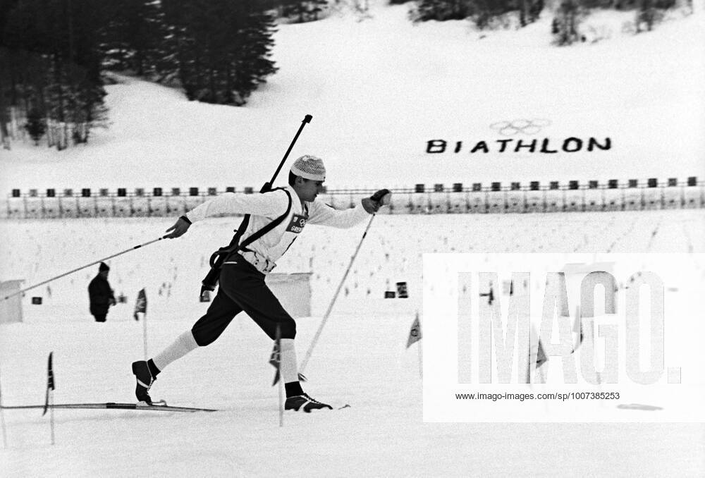 09.02.1968 X Winter Olympic Games, Olympische Spiele, Olympia, OS in Grenoble. Biathlon. Alexander Tikhonov, who won a silver medal at the men s 20 km individual, going through the track. Yuriy Somov Sputnik Alexander Tikhonov