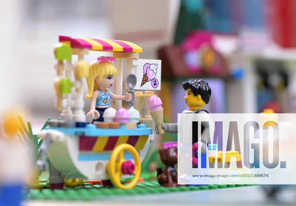 Lego toys in the childrens room, scene in summer, man at the ice cream cart with ice cream cone in his hand 08 06 2020, Lego toys in the childrens room 08 06 2020, Lego toys in the childrens room