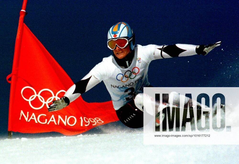 Olympics NAGANO 980208 Snowboard giant slalom The winner of the first Olympic snowboard competition ever Ross Rebagliati Canada Nozawa Onsen JAPAN Skating
