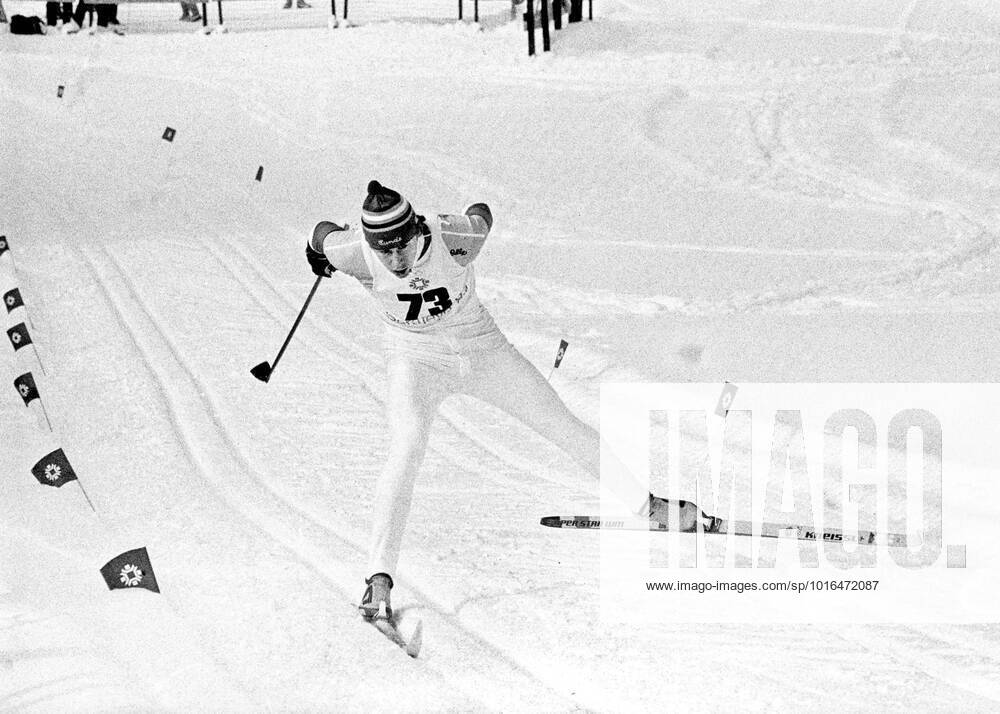 SARAJEVO 1984 02 13 The Swedish cross-country skier Gunde Svan sprints towards the finish as the winner in his gold race of 15 km cross-country skiing at the Olympic Winter Games in Sarajevo, Yugoslavia February 13 1984 Sarajevo Bosnia Herzegovina