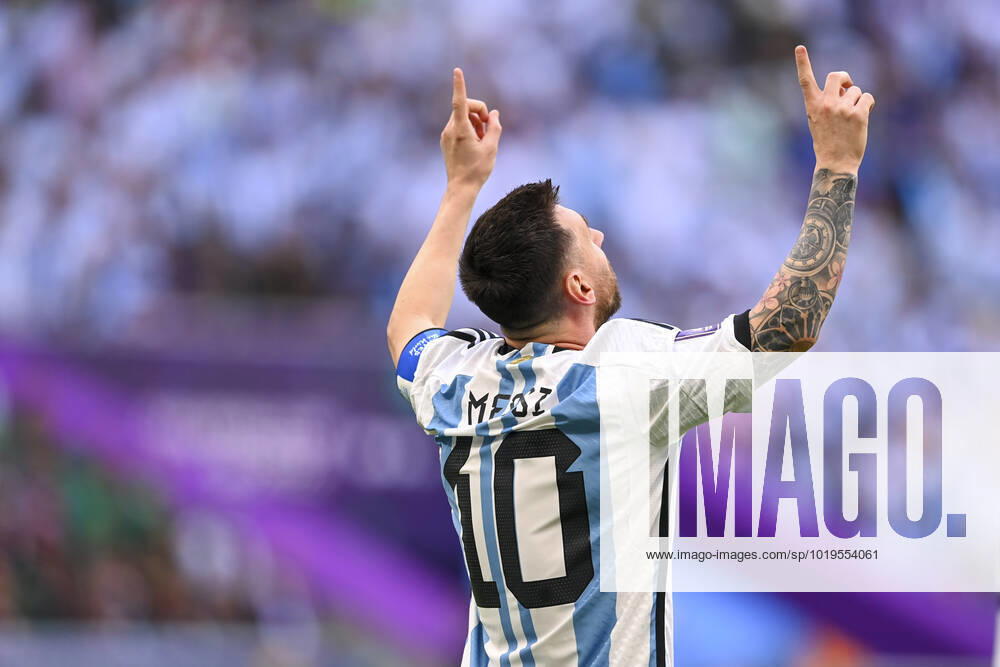 FOOTBALL WORLD CUP 2022 PRE-ROUND GROUP C Argentina Saudi Arabia 22 11 2022 Lionel Messi Argentina cheers after his goal to 1 0