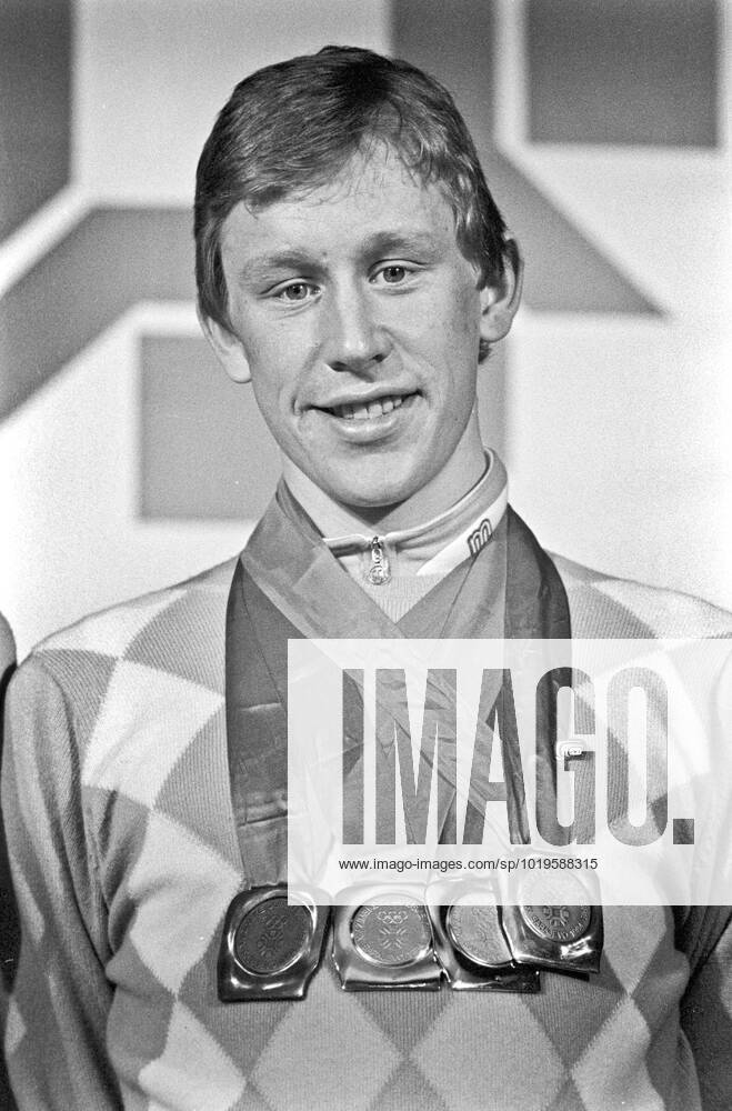 ARCHIVE 1984 02 19 Swedish cross-country skier Gunde Svan poses with his Olympic medals around his neck, two golds, a silver and a bronze awarded for his performance in the cross-country pairs at the Winter Olympics in Sarajevo, Yugoslavia 19 th February 1984 Sarajevo Bosnia Hercegovina