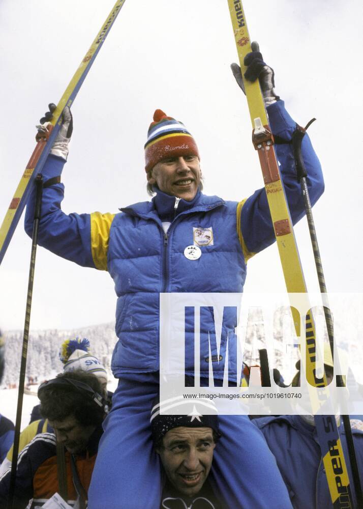 ARCHIVE 1984 02 13 Swedish cross-country skier Gunde Svan cheers after winning the 15 KM ski race at the Olympic Winter Games in Sarajevo, Yugoslavia, 13th February 1984 Sarajevo Yugoslavia