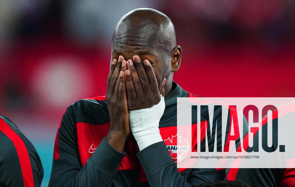 Mandatory Credit: Photo by Javier Garcia Shutterstock (13626489aa) Kamal Miller of Canada is emotional after the National anthem Belgium v Canada, FIFA World Cup, WM, Weltmeisterschaft, Fussball 2022, Group F, Football, Ahmad Bin Ali Stadium, Ar-Rayyan, Qatar - 23 Nov 2022 Editorial Use Only Belgium v Canada, FIFA World Cup 2022, Group F, Football, Ahmad Bin Ali Stadium, Ar-Rayyan, Qatar - 23 Nov 2022 Editorial Use Only