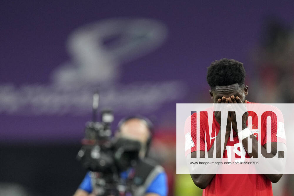 KW48 (221201) -- DOHA, Dec. 1, 2022 -- Alphonso Davies of Canada reacts after the Group F match between Canada and Morocco at the 2022 FIFA World Cup, WM, Weltmeisterschaft, Fussball at Al Thumama Stadium in Doha, Qatar, Dec. 1, 2022. ) (SP)QATAR-DOHA-2022 WORLD CUP-GROUP F-CAN VS MAR MengxDingbo