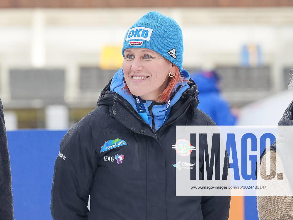 Award ceremony with medals Presented by Kati Wilhelm GER, BMW IBU Biathlon World Championship Oberhof, race 4x6 km relay women, 18 02 2023, season 2022 2023 GER, BMW IBU Biathlon World Championship Oberhof, race 4x6 km relay women, 18 02 2023, season 2022 2023 Oberhof