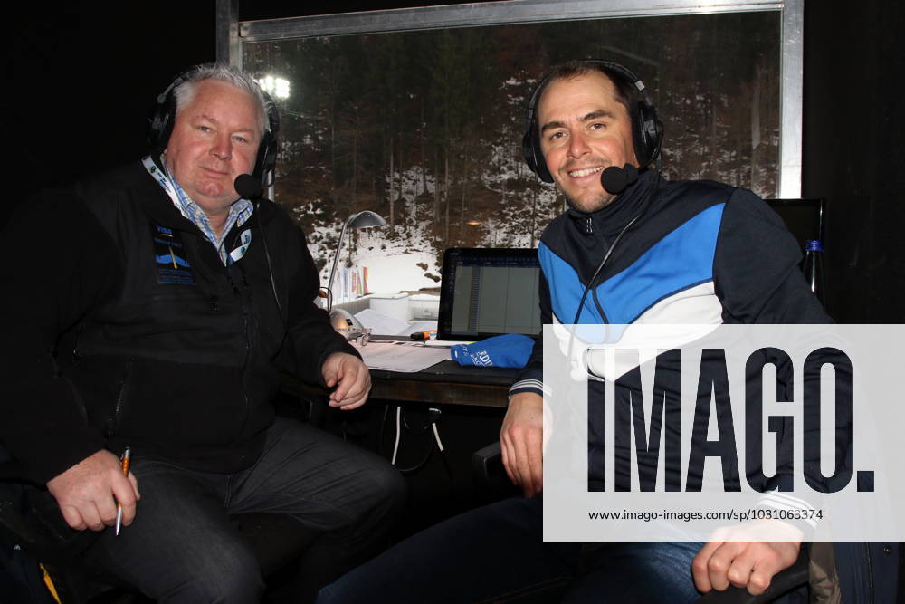 IBU Biathlon Massenstart Herren 15 km Die Biathlon-Experten: v.li. Sigi Heinrich (Biathlon-Live-Reporter Eurosport, Sportreporter) und Michael Greis (ehemaliger Biathlet, Olympiasieger, TV-Experte Eurosport) beim IBU Biathlon Massenstart Herren 15 km (License=RM) 11623025