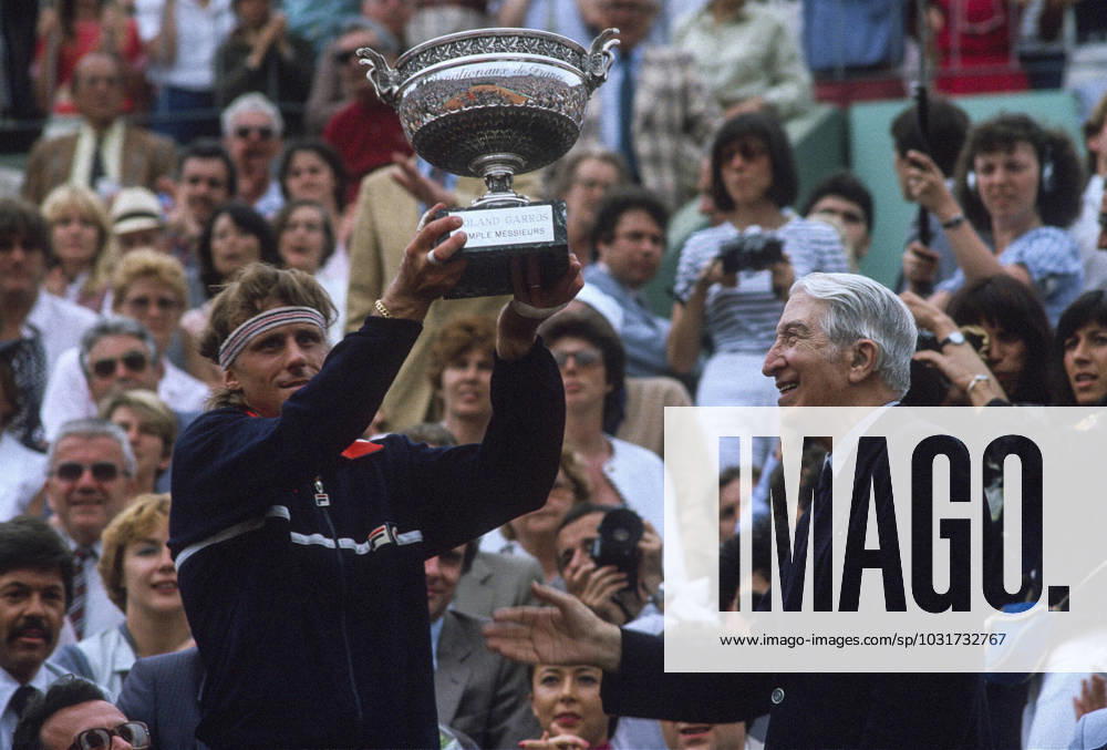 French Tennis Open - Files Former tennis legend RenÃ Lacoste congratulates Sweden s Bjorn Borg winner of the Final of the French Tennis Open against Czech Republic Ivan Lendl In Roland-Garros Stadium, Paris, France on May 25th, 1981 Photo by Henri Szwarc ABACAPRESS.COM Paris Paris France
