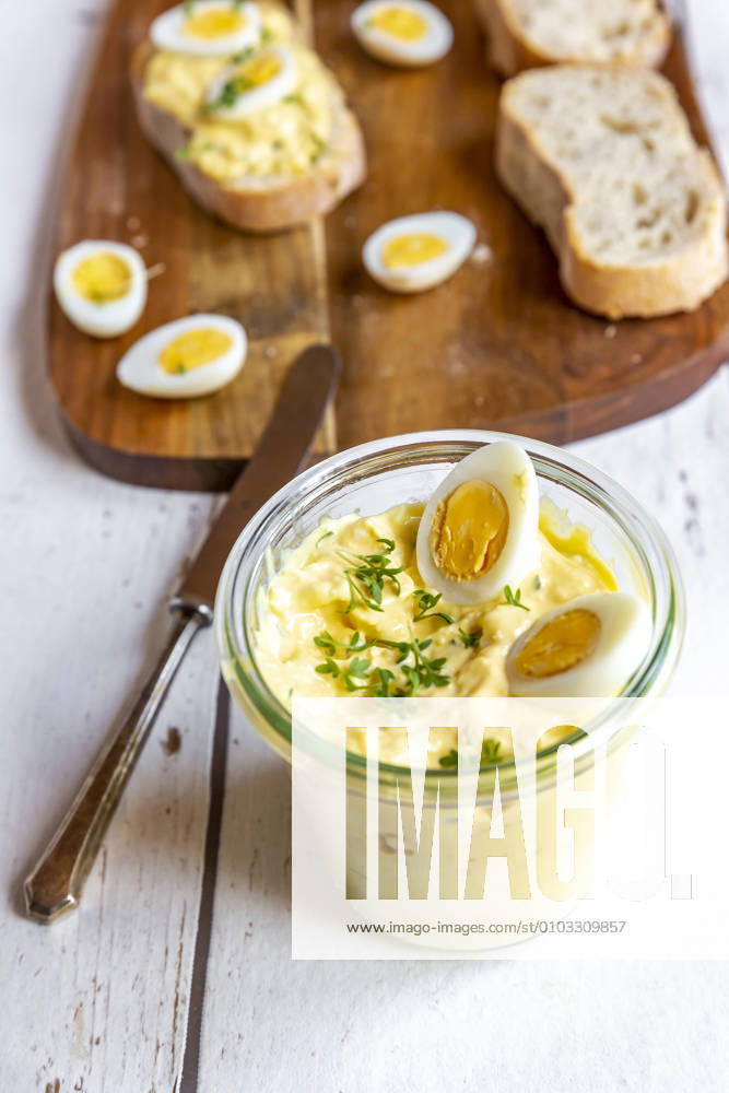 Jar of homemade egg salad with cress SARF04614