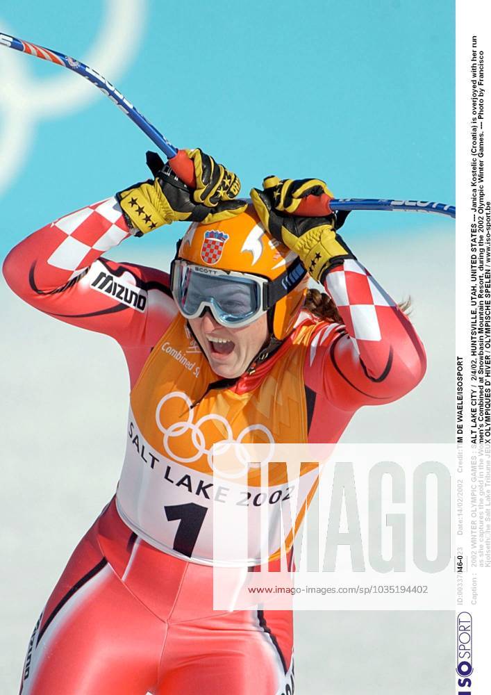 2002 WINTER Olympic Games, Olympische Spiele, Olympia, OS : 2002 WINTER OLYMPIC GAMES : SALT LAKE CITY 2 4 02, HUNTSVILLE, UTAH, UNITED STATES --- Janica Kostelic (Croatia) is overjoyed with her run as she captures the gold in the Women s Combined at Snowbasin Mountain Resort, during the 2002 Olympic Winter games, Winterspiele,Spiele, Summer games --- Photo by Francisco Kjolsethhe Salt Lake Tribune JEUX OLYMPIQUES D HIVER OLYMPISCHE SPELEN www.iso be Ogden United States ETATS UNIS VERENIGDE STATEN