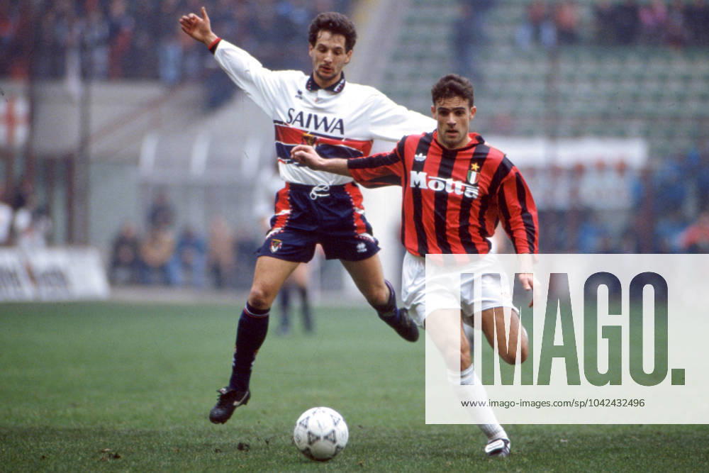 MARIO BORTOLAZZI, Genoa, MARCO SIMONE, Milan, Serie A, 1992-93, Milan vs Genoa 1-0, 24-01-1993, Contrasto, Action SERIE A 1992-93 MILAN-GENOA 1-0
