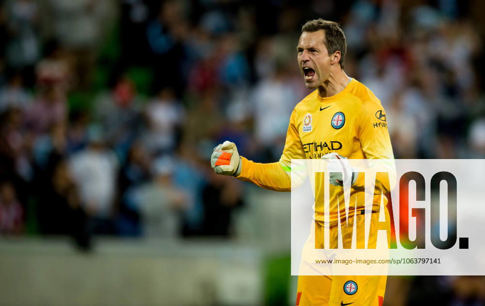 Melbourne, Victoria, Australia - Thomas Sorensen ( 1) of Melbourne City reacts after the final whistle is blown during the 2nd elimination final match between Melbourne City and Perth Glory at AAMI Park in Melbourne, Australia during the 2015 2016 Australian A-League soccer season.