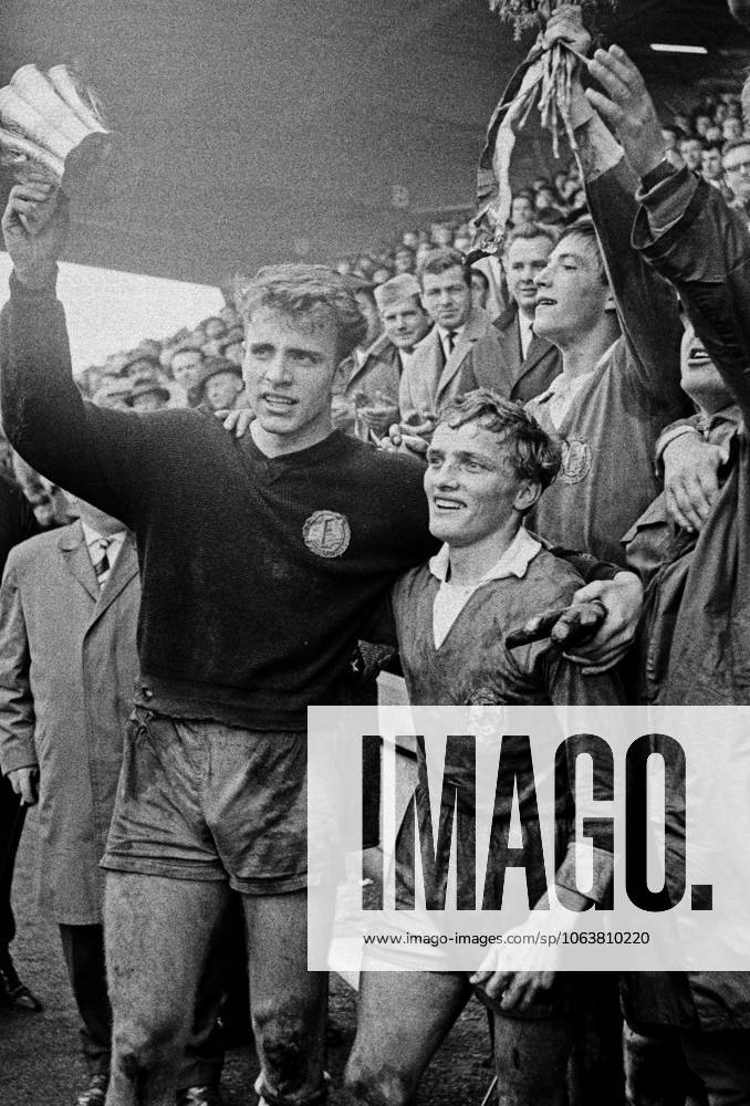 Cup winner GDR, goalkeeper Juergen Croy left and coach Rainer Schlutter, Sixties, football, international UEFA youth tournament 1965, 25 04 1965, final, German Democratic Republic GDR vs. England 3 2, Gruga Stadium in Essen Sixties, sports, football, international UEFA youth tournament 1965, 25 04 1965, final, German Democratic Republic GDR vs. England 3 2, Gruga Stadium in Essen, rejoicing with the winners cup, goalkeeper Juergen Croy DDR left and team captain Rainer Schlutter DDR , Sixties, sports, football, international UEFA youth class tournament 1965, 25 04 1965, final, German Democratic Republic GDR vs England 3 2, Gruga Stadium in Essen, rejoicing with the winners cup, goalkeeper Juergen Croy DDR left and team captain Rainer Schlutter DDR