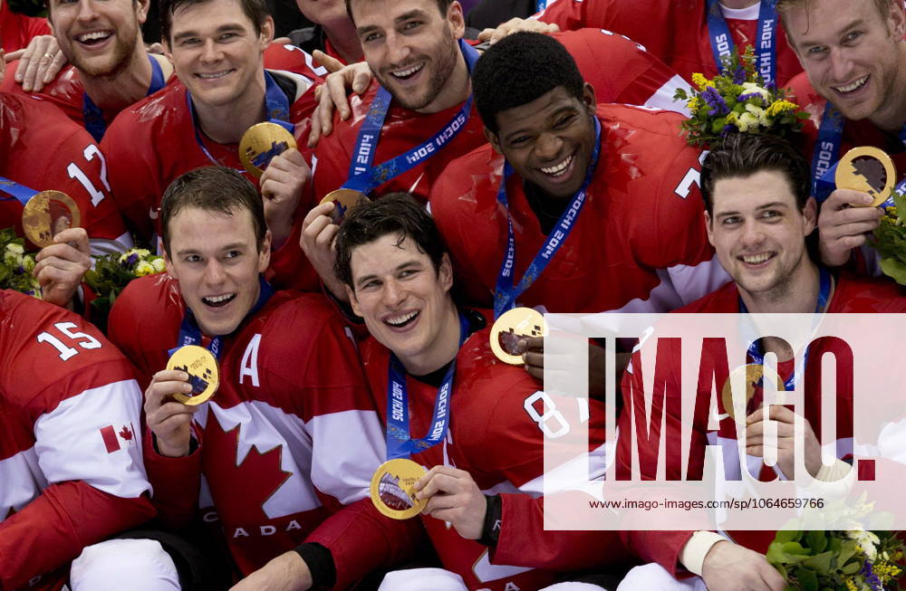 Canadian captain Sidney Crosby celebrates with his teammates after defeating Sweden to win the men s hockey gold medal at the Sochi Winter Olympics on Sunday, Feb. 23, 2014 in Sochi, Russia. Canada News - February 23, 2014 - ZUMAc35_ 20140223_zaf_c35_240
